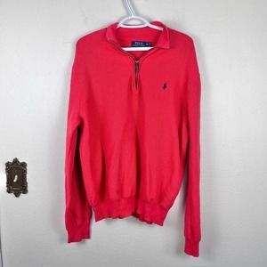Polo Ralph Lauren Men's Red Pima Cotton 1/4 Zip Lightweight Pullover Sweater XL